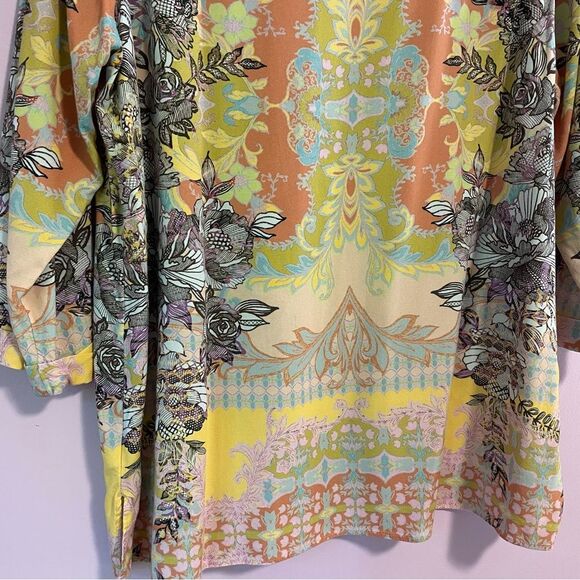 Soft Surroundings Boho Blouse Jersey Knit Top 3/4 Sleeve Yellow Psychedelic XL - Picture 7 of 10